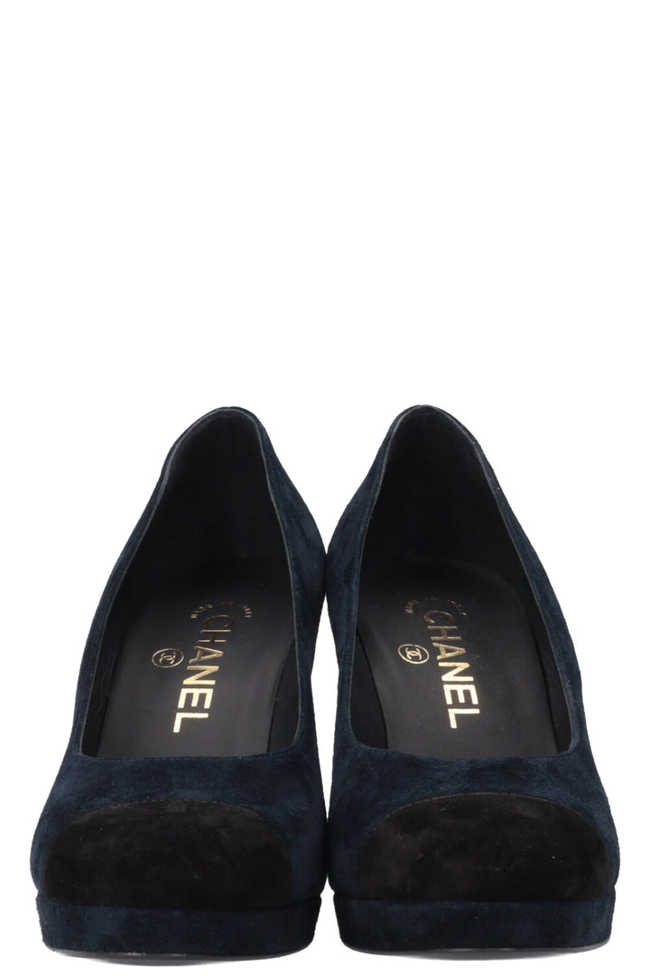 CHANEL CC Heels Suede Midnight Blue