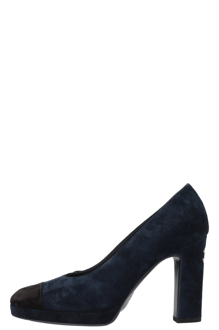 CHANEL CC Heels Suede Midnight Blue