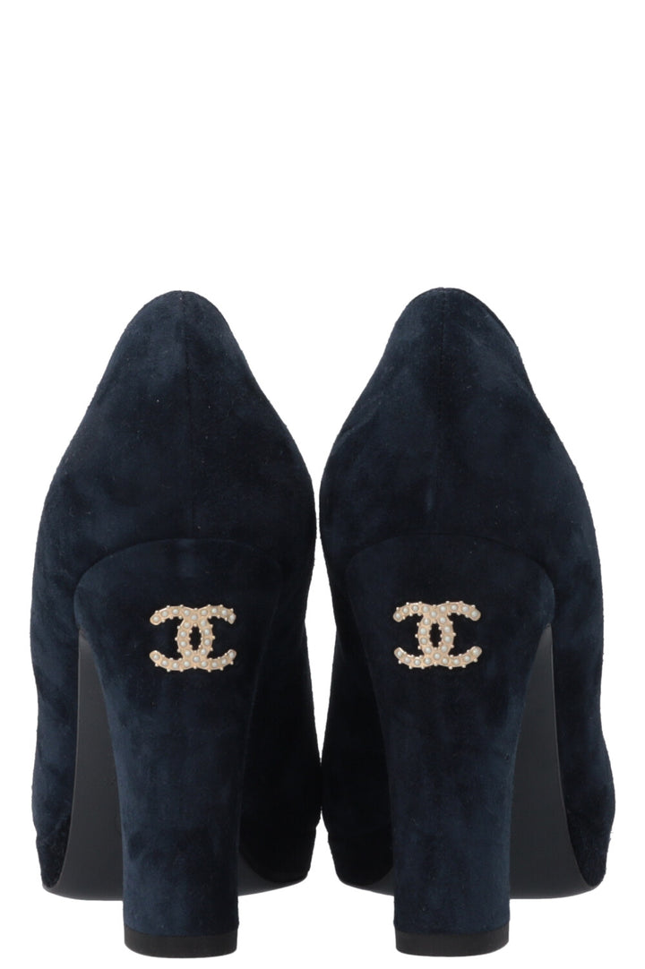 CHANEL CC Heels Suede Midnight Blue