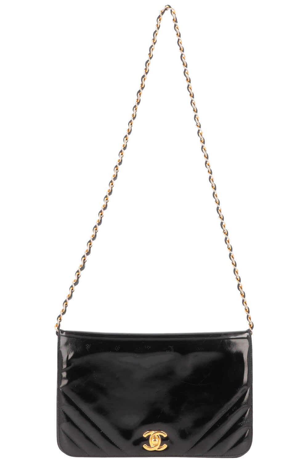 CHANEL Patent Leather Flap Bag Black