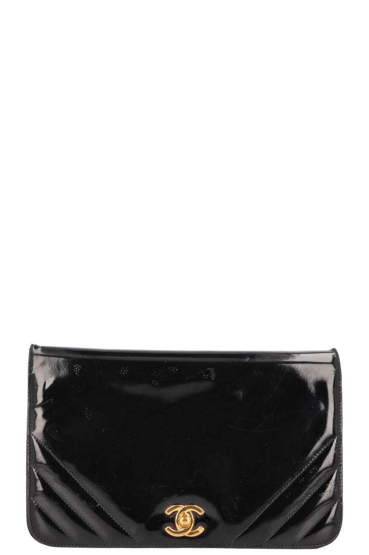 CHANEL Patent Leather Flap Bag Black