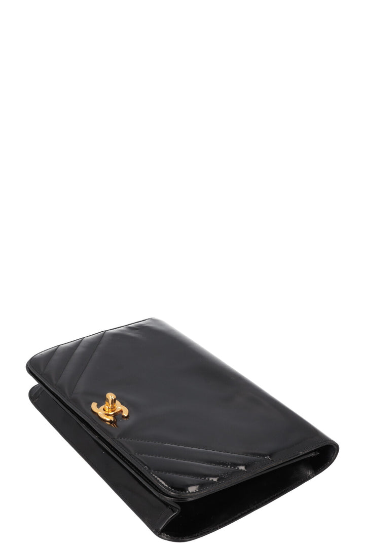 CHANEL Patent Leather Flap Bag Black