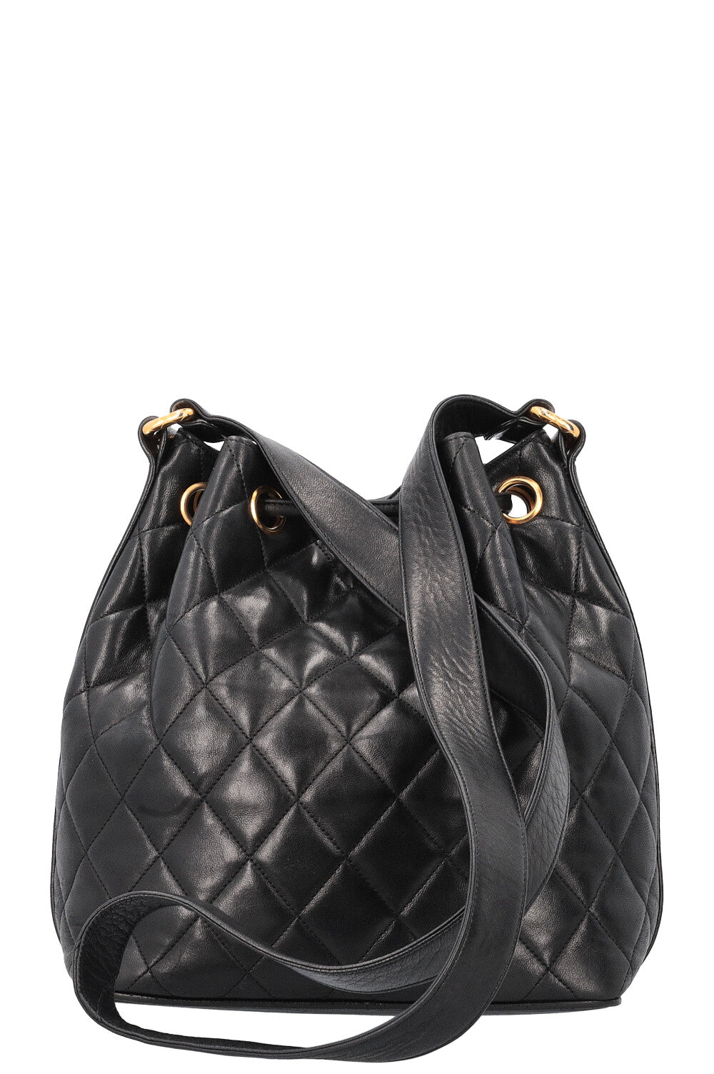CHANEL Quilted Drawstring Bucket Bag Black