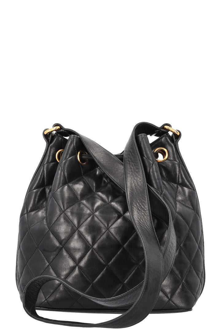 CHANEL Quilted Drawstring Bucket Bag Black