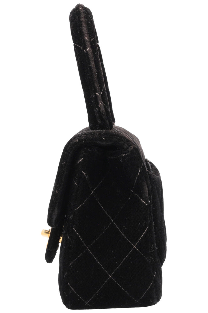 CHANEL Top Handle Mini Kelly Bag Velvet Black
