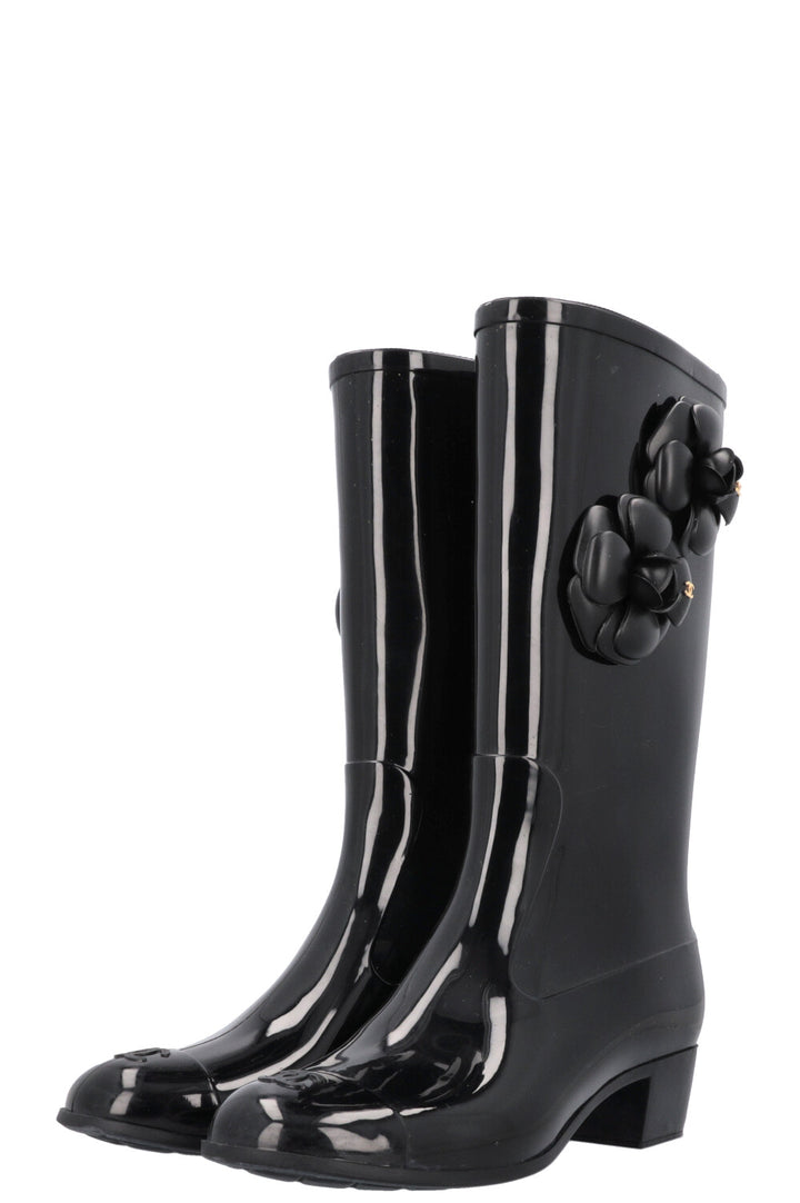 CHANEL Camellia Rain Boots Black