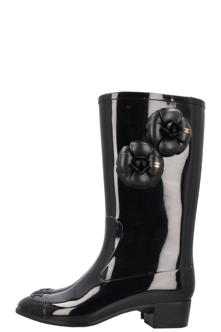 CHANEL Camellia Rain Boots Black
