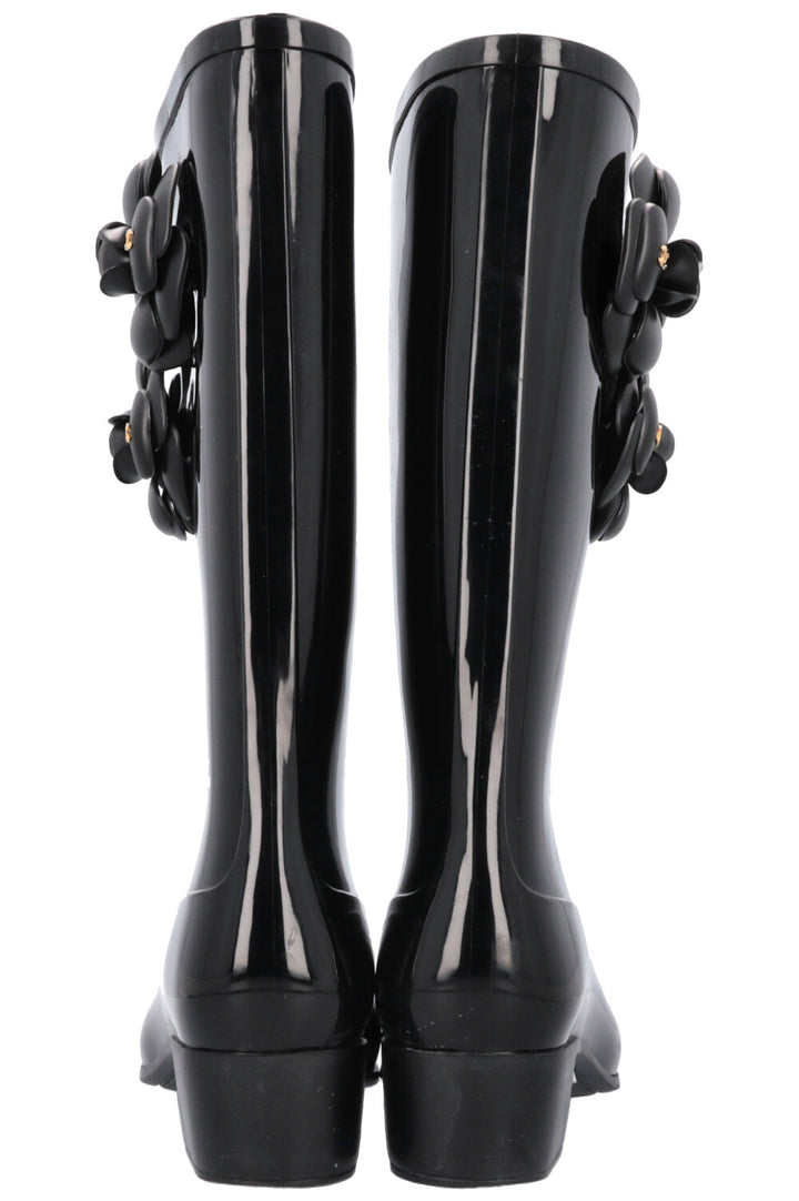 CHANEL Camellia Rain Boots Black