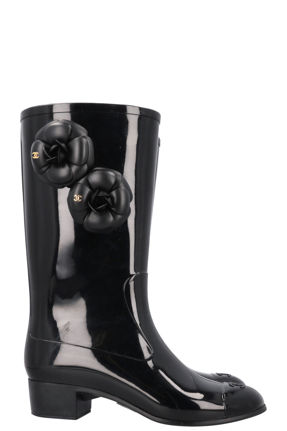CHANEL Camellia Rain Boots Black