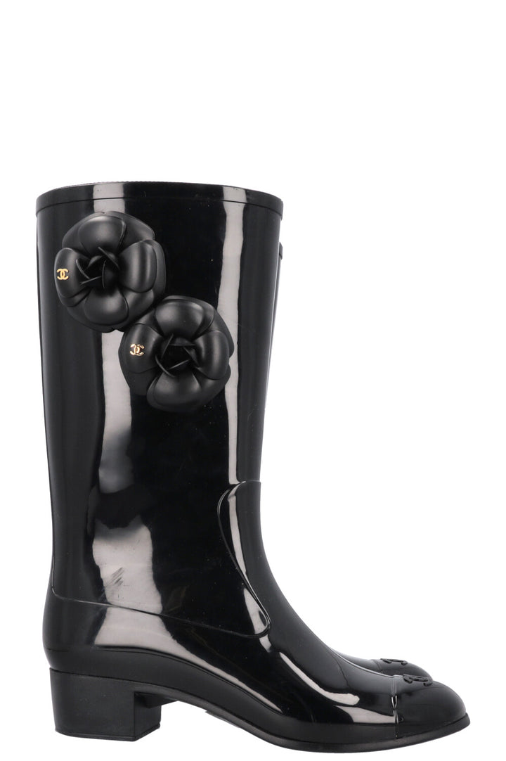 CHANEL Camellia Rain Boots Black
