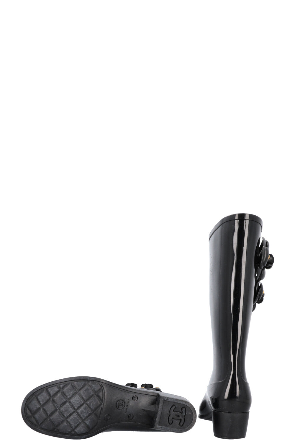 CHANEL Camellia Rain Boots Black