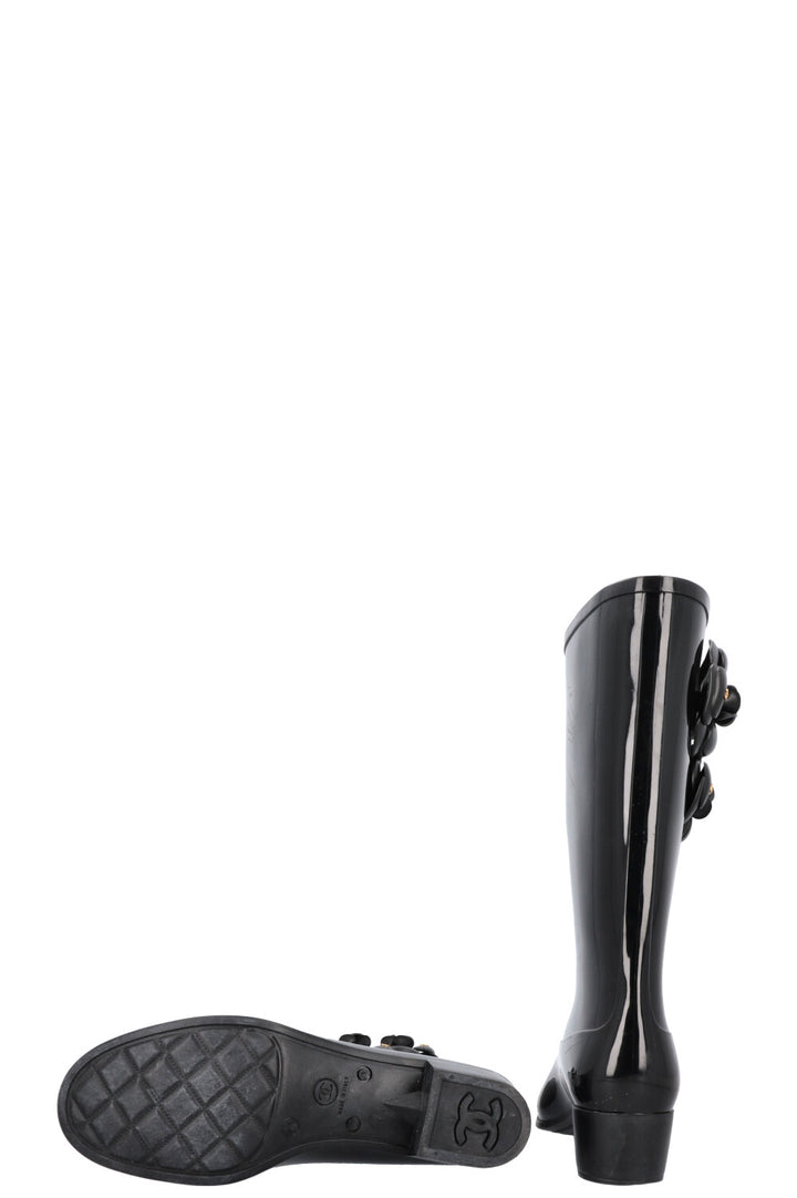 CHANEL Camellia Rain Boots Black
