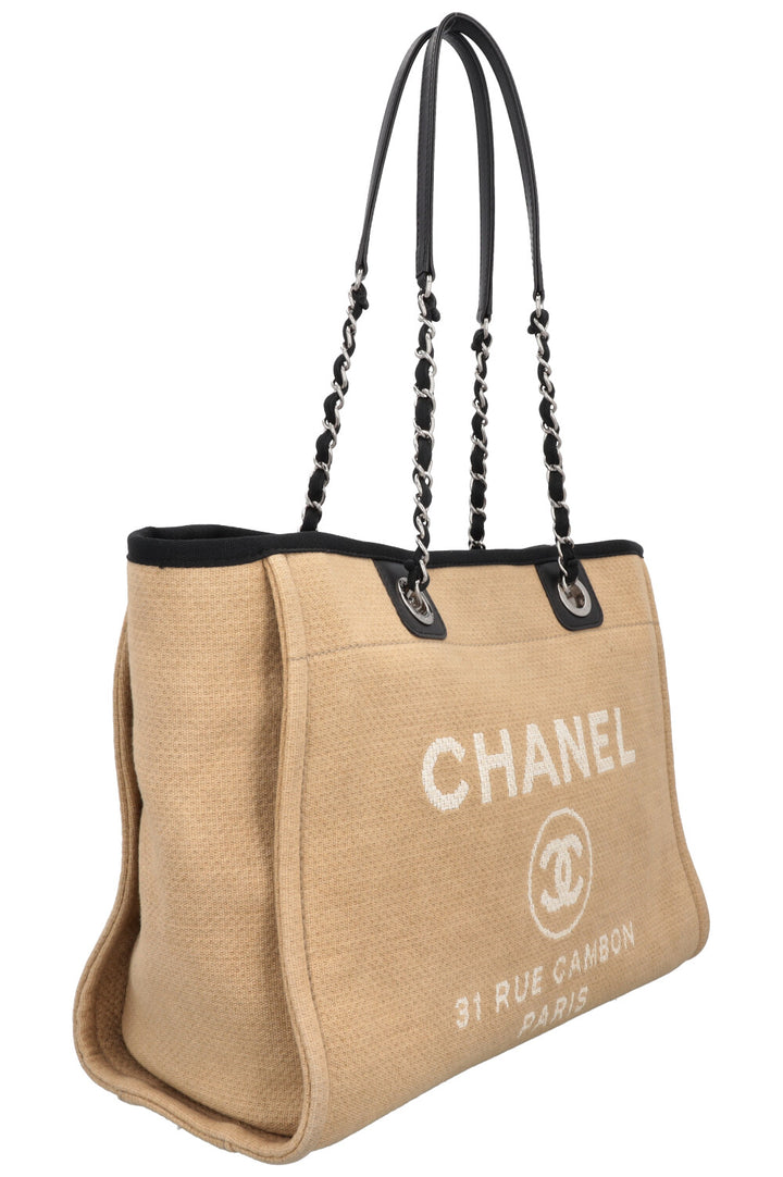CHANEL Small Deauville Tote Bag Beige Black