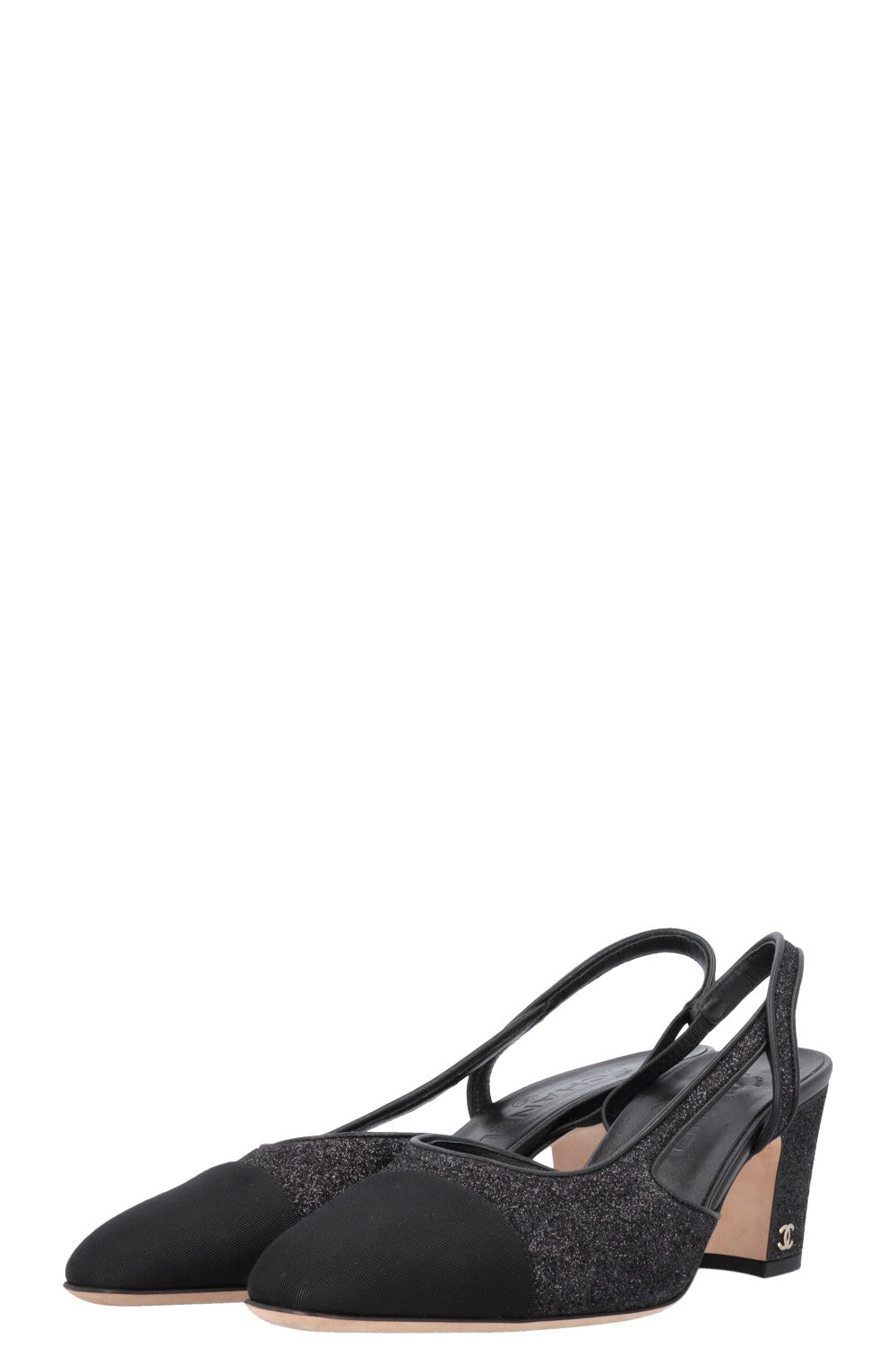 CHANEL Classic Slingback Heels Glitter Black