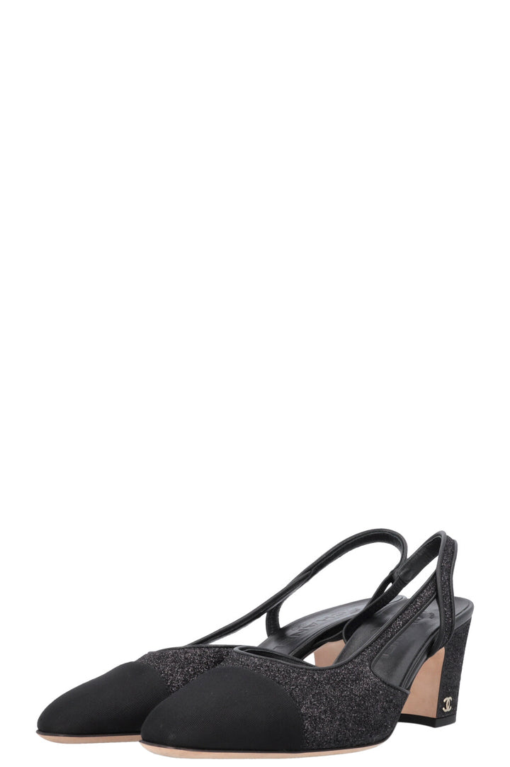 CHANEL Classic Slingback Heels Glitter Black