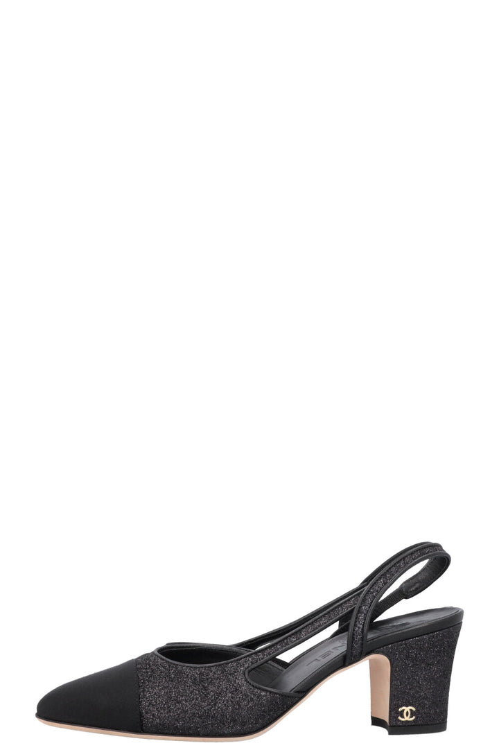 CHANEL Classic Slingback Heels Glitter Black