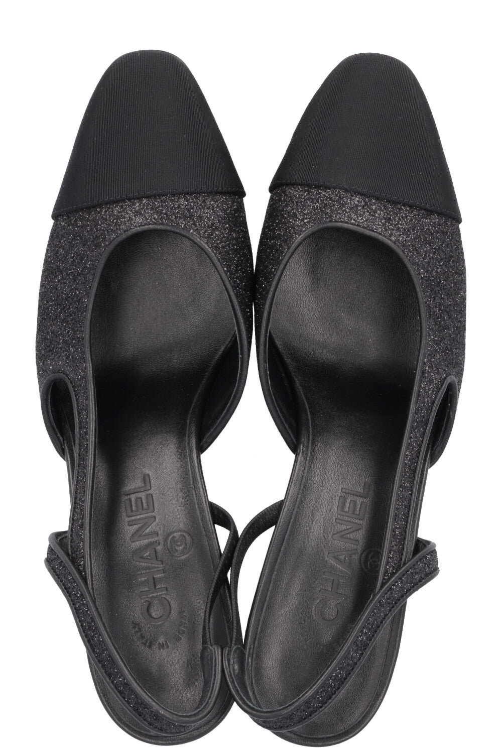 CHANEL Classic Slingback Heels Glitter Black