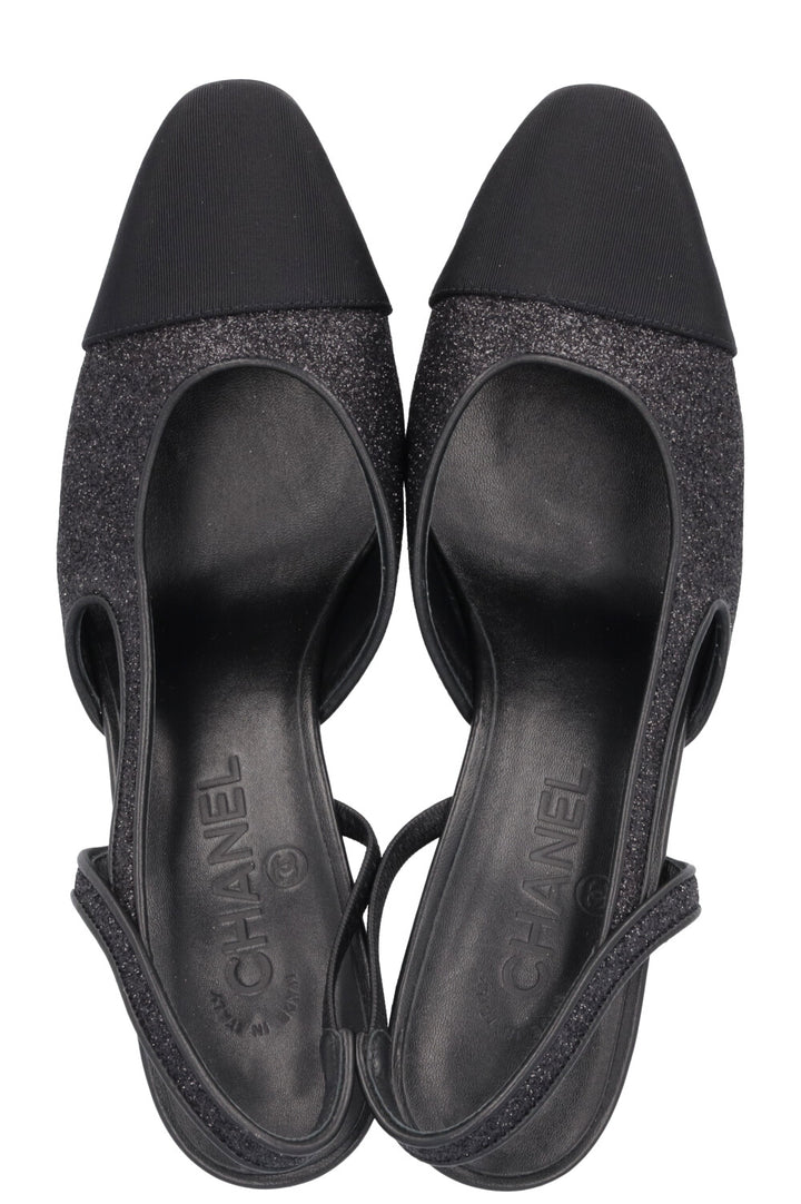 CHANEL Classic Slingback Heels Glitter Black