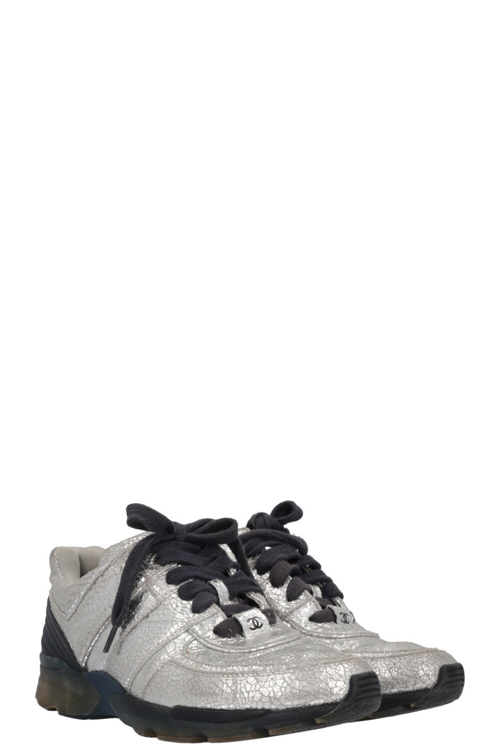 CHANEL Sneakers Leather Silver