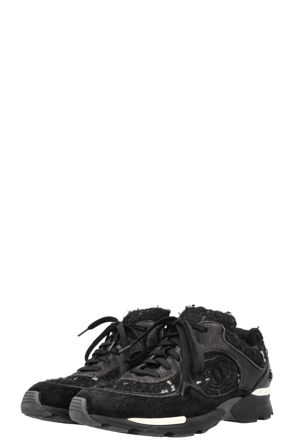 CHANEL Tennis Sneakers Tweed Black