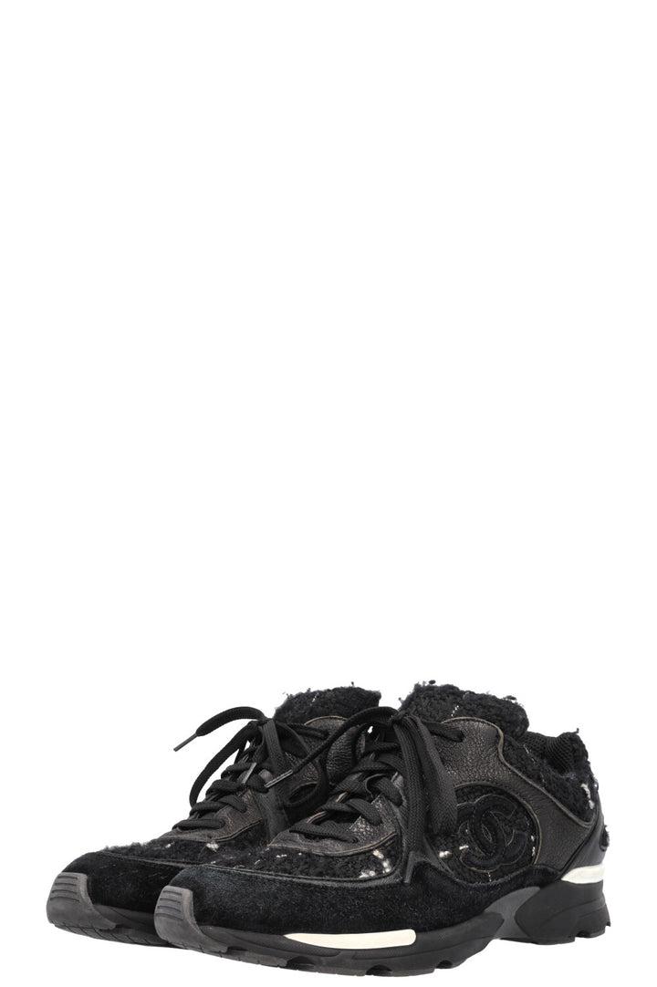 CHANEL Tennis Sneakers Tweed Black