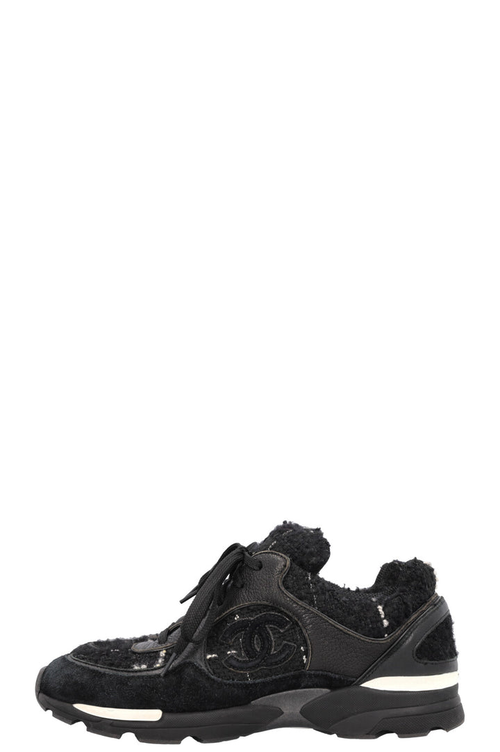 CHANEL Tennis Sneakers Tweed Black