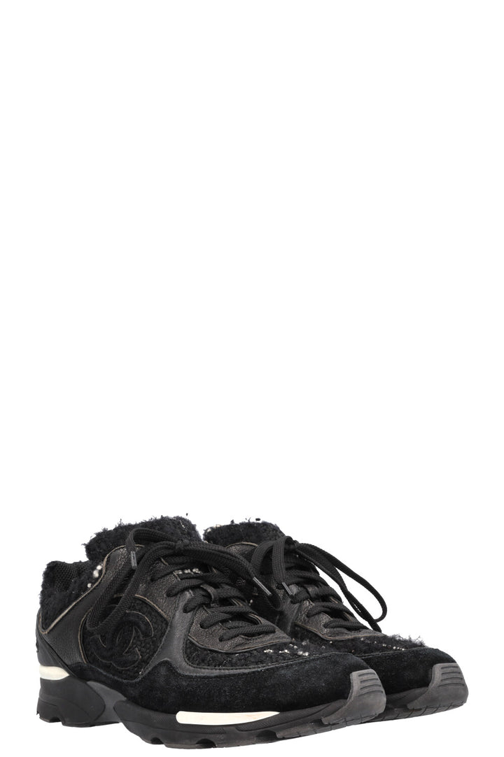 CHANEL Tennis Sneakers Tweed Black