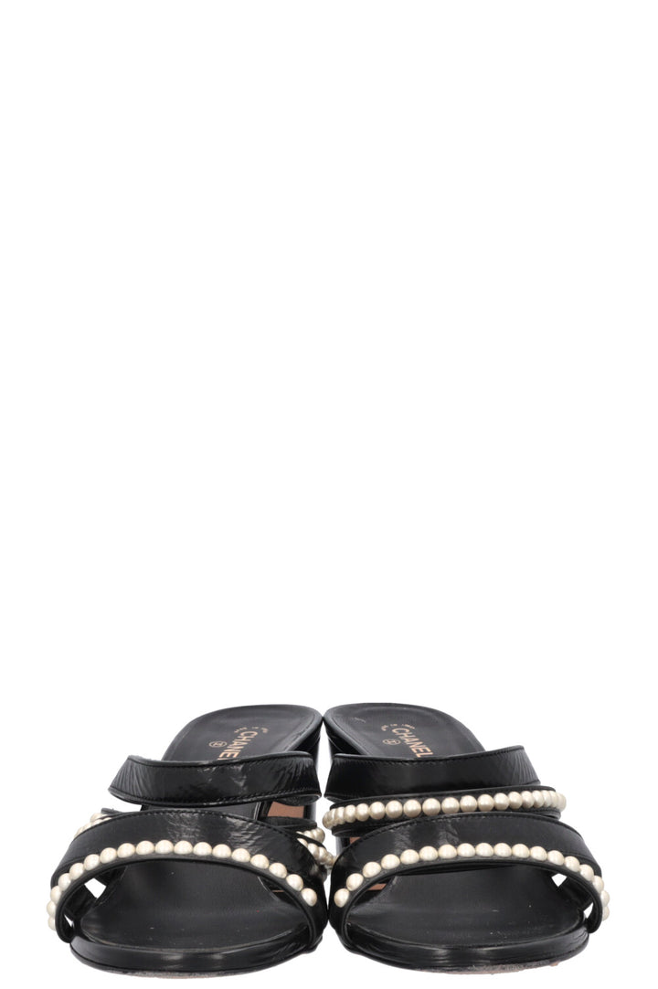 CHANEL Pearl Mules Leather Black
