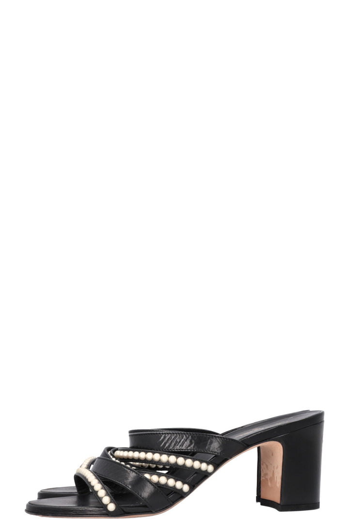 CHANEL Pearl Mules Leather Black