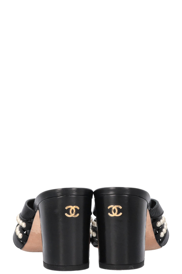 CHANEL Pearl Mules Leather Black