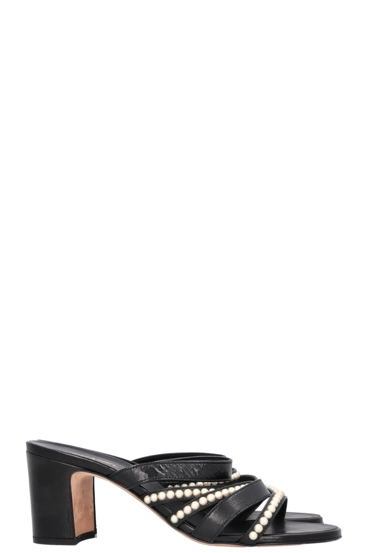 CHANEL Pearl Mules Leather Black