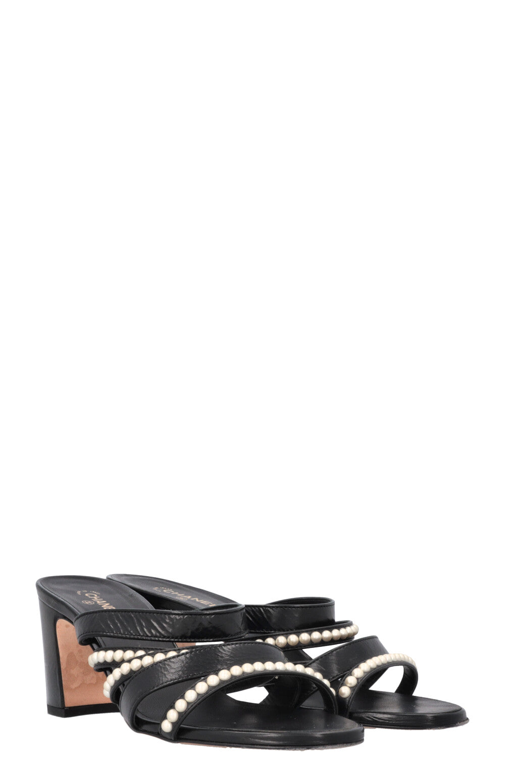 CHANEL Pearl Mules Leather Black
