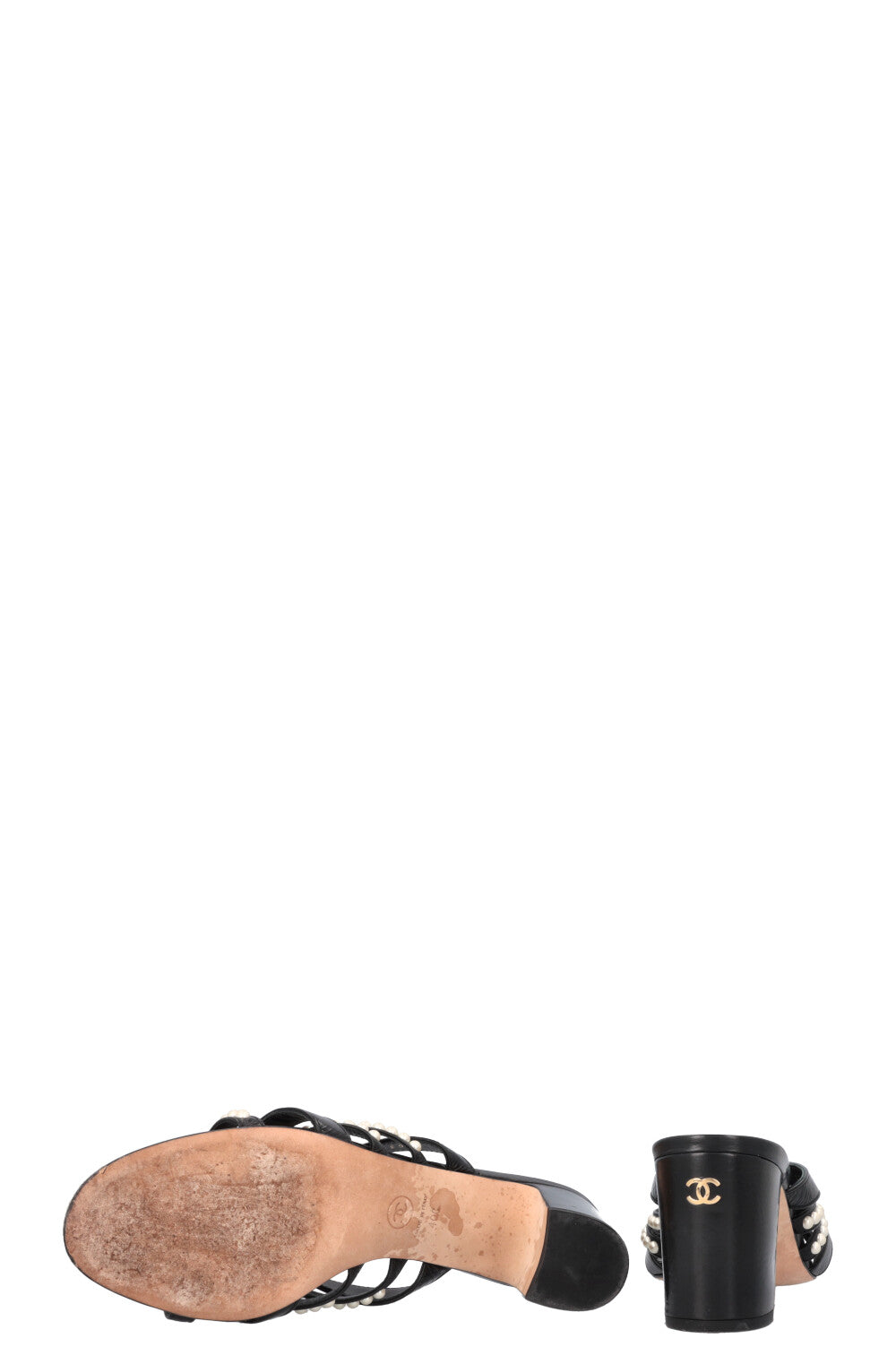 CHANEL Pearl Mules Leather Black