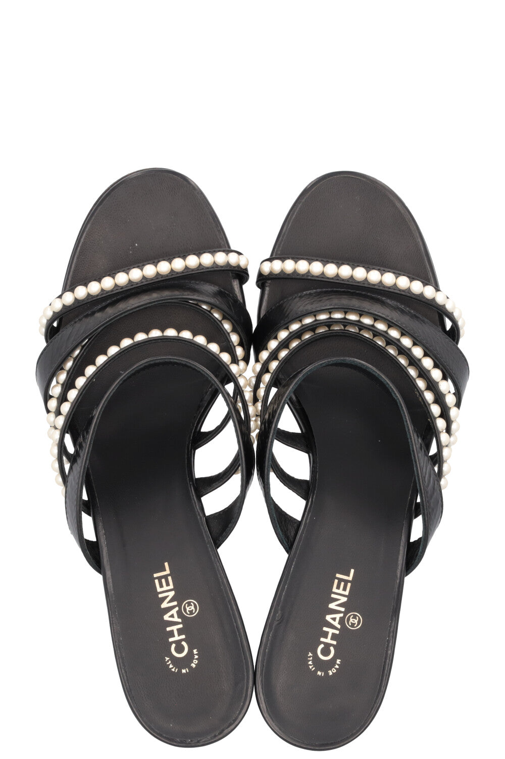 CHANEL Pearl Mules Leather Black