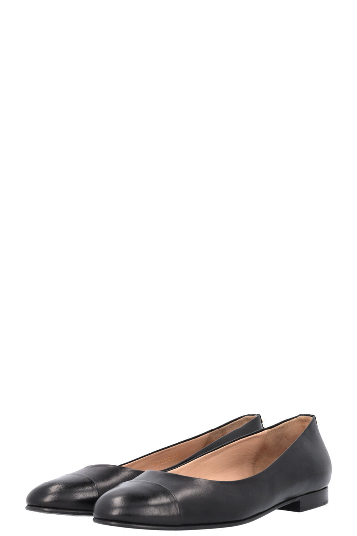 CHANEL Ballet Flats Black Leather