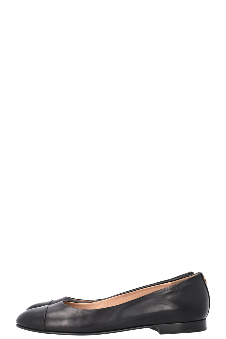 CHANEL Ballet Flats Black Leather