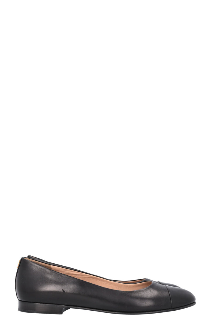 CHANEL Ballet Flats Black Leather
