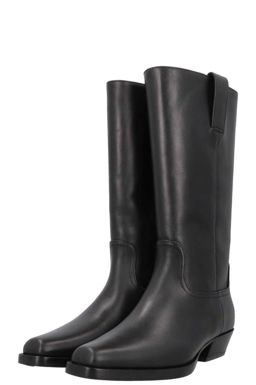 CHANEL Cowboy Boots Leather Black