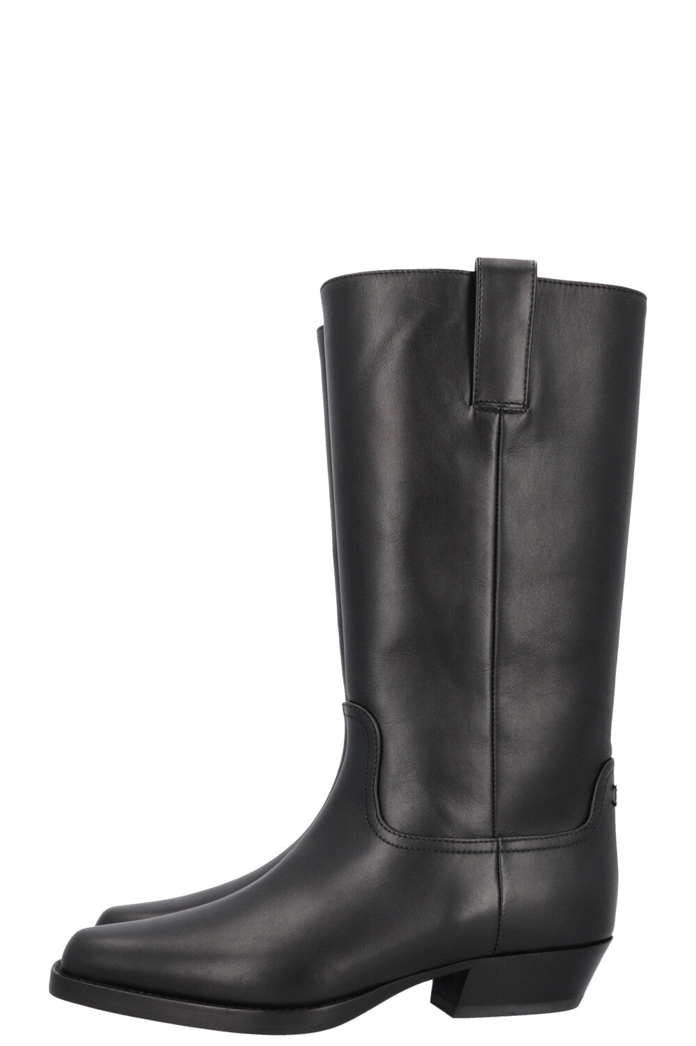 CHANEL Cowboy Boots Leather Black