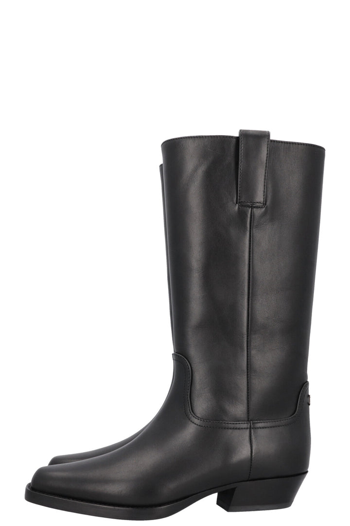 CHANEL Cowboy Boots Leather Black