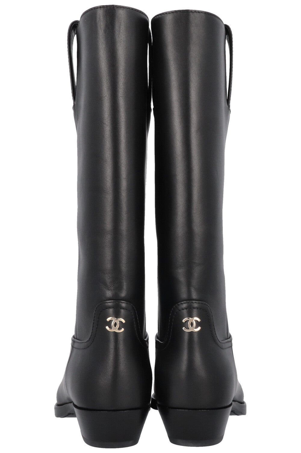 CHANEL Cowboy Boots Leather Black