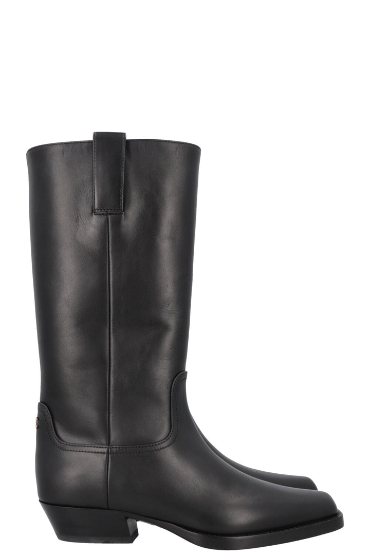 CHANEL Cowboy Boots Leather Black