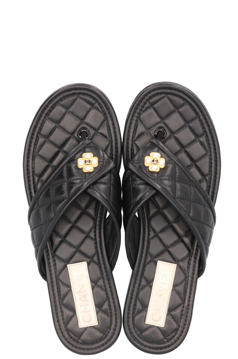 CHANEL Shamrock Flats Leather Black