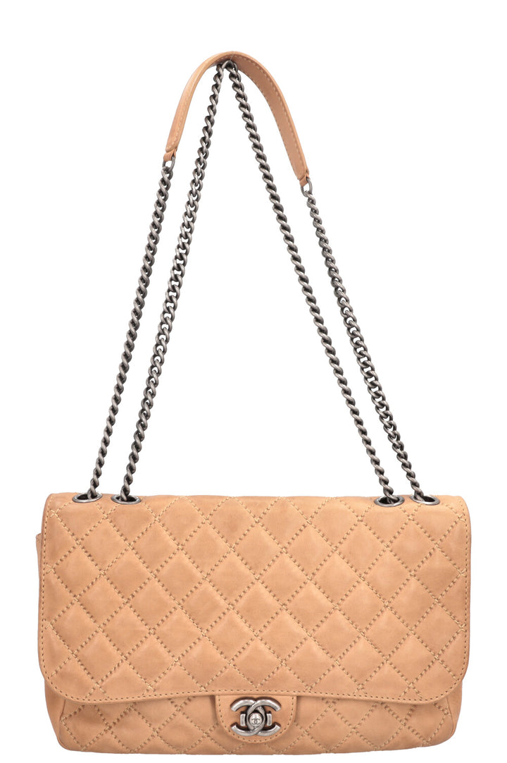 CHANEL Quilted Single Flap Brown