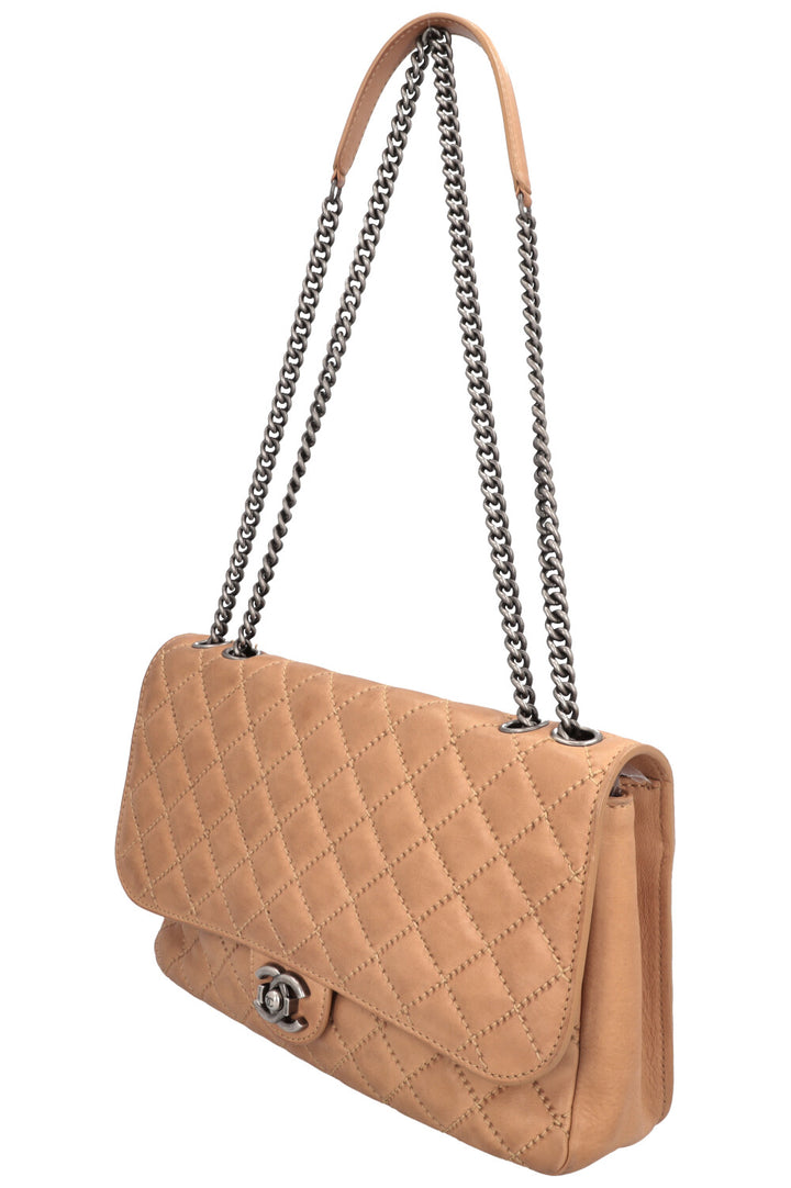 CHANEL Quilted Single Flap Brown