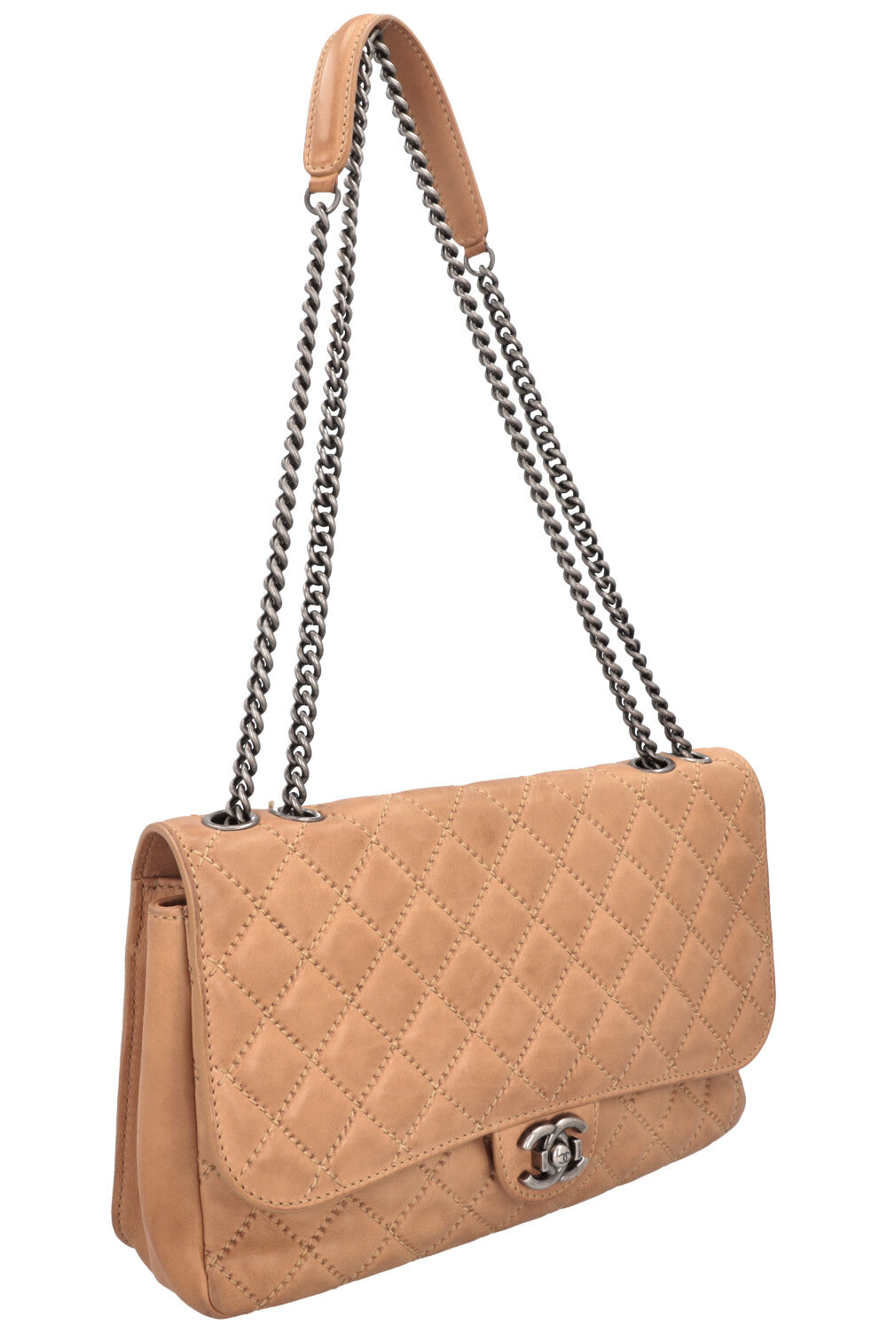 CHANEL Quilted Single Flap Brown