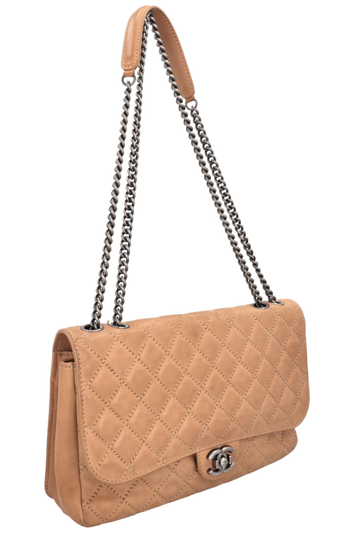 CHANEL Quilted Single Flap Brown