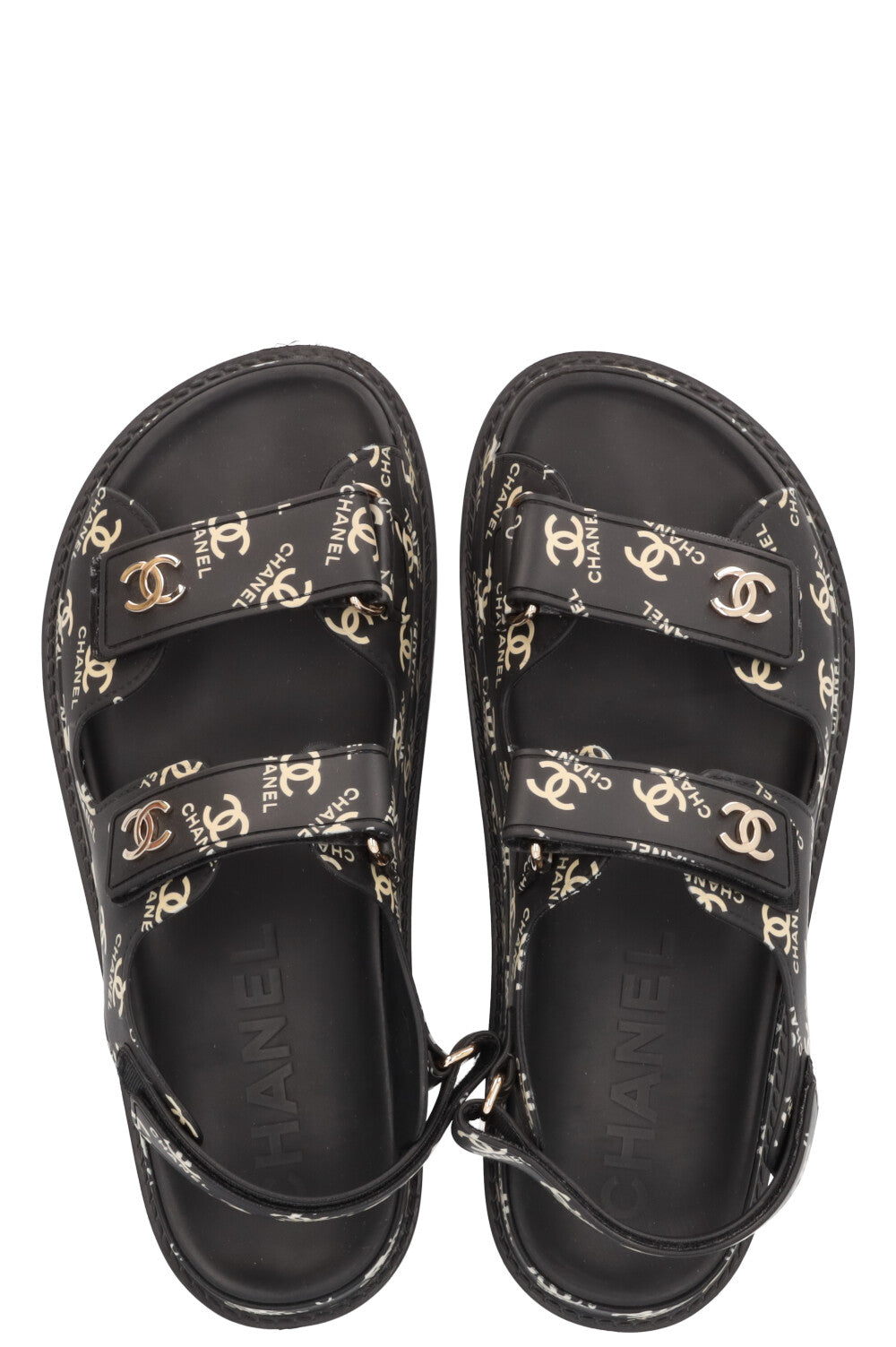CHANEL CC Dad Sandals Rubber Black