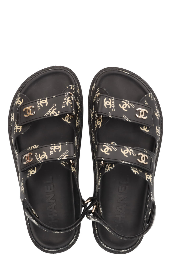 CHANEL CC Dad Sandals Rubber Black