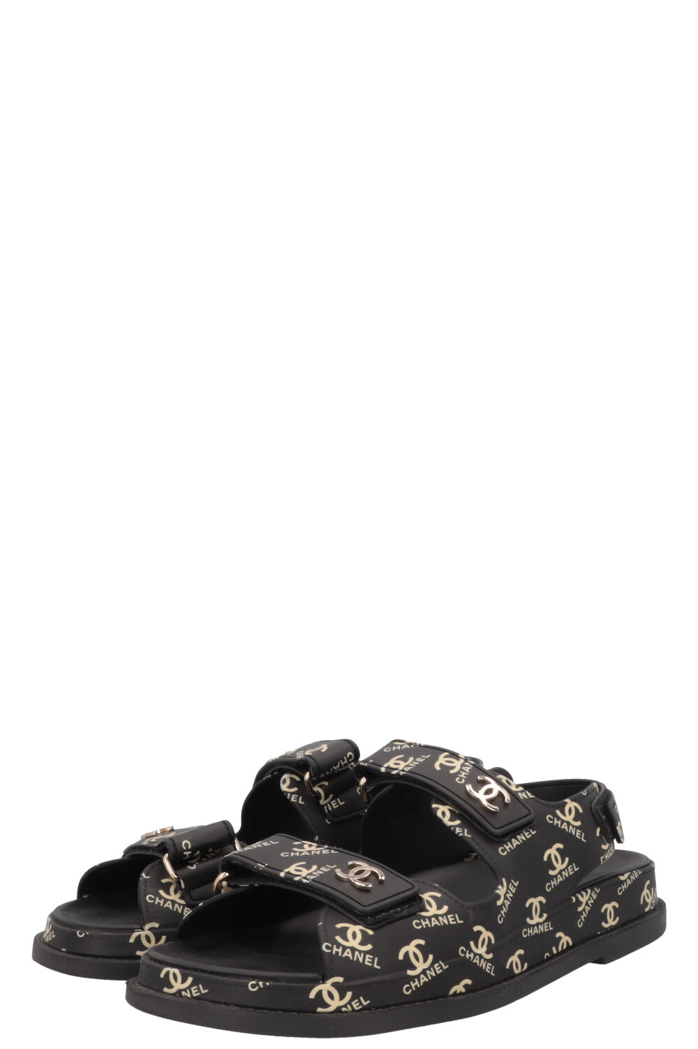 CHANEL CC Dad Sandals Rubber Black